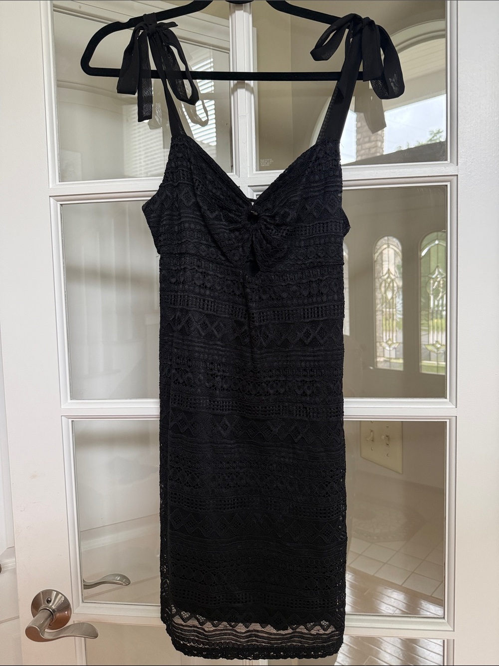 Black Lace Tie-Shoulder Mini Dress